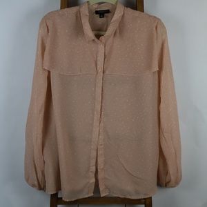 Pink Long Sleeve Button Down w/ White Polk-a-dots